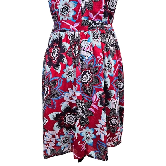 Talbots Red Jacquard Floral Tie Waist Fit & Flare Dress 10P Cotton Preppy Summer - Picture 12 of 16